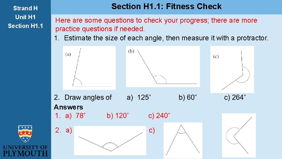 Strand H Unit H 1 Section H 1. 1: Fitness Check Here are some