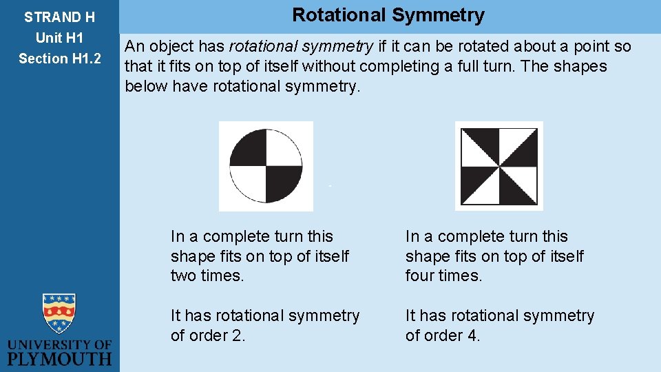 STRAND H Unit H 1 Section H 1. 2 Rotational Symmetry An object has