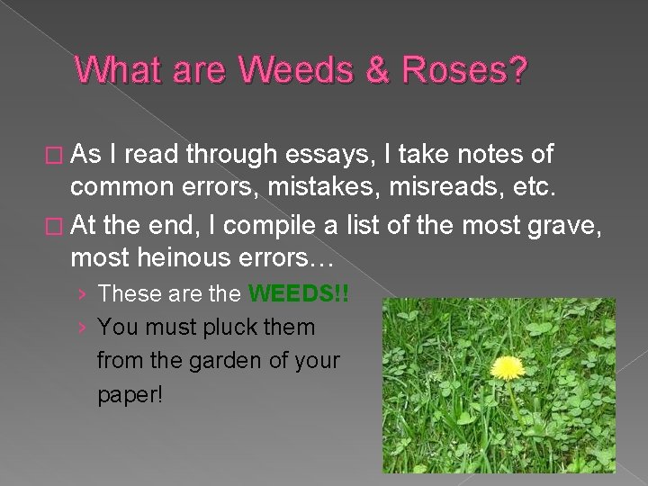 What are Weeds & Roses? � As I read through essays, I take notes
