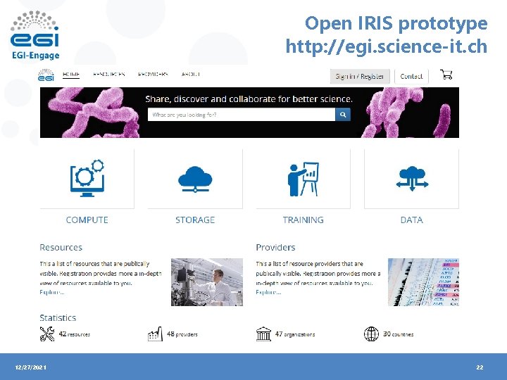 Open IRIS prototype http: //egi. science-it. ch 12/27/2021 22 