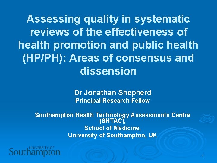 Assessing quality in systematic reviews of the effectiveness of health promotion and public health