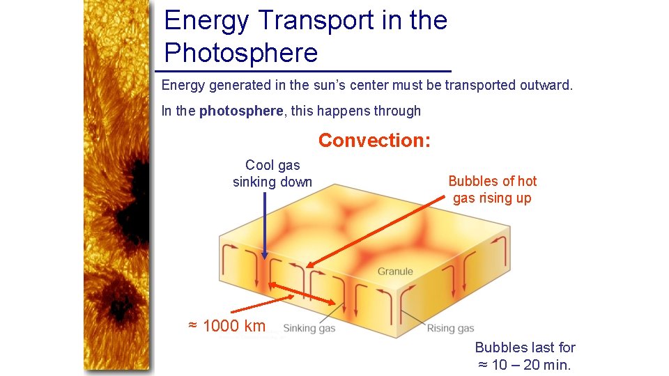 Energy Transport in the Photosphere Energy generated in the sun’s center must be transported