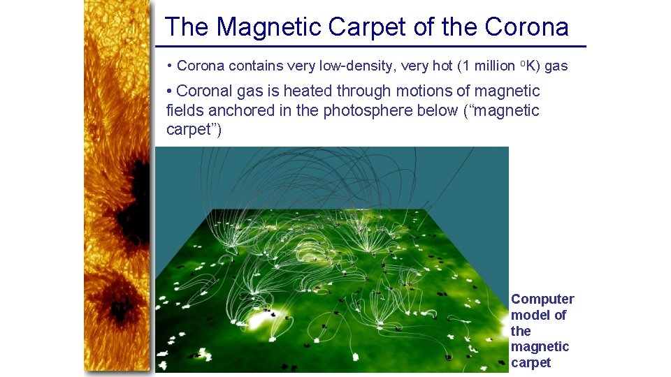 The Magnetic Carpet of the Corona • Corona contains very low-density, very hot (1