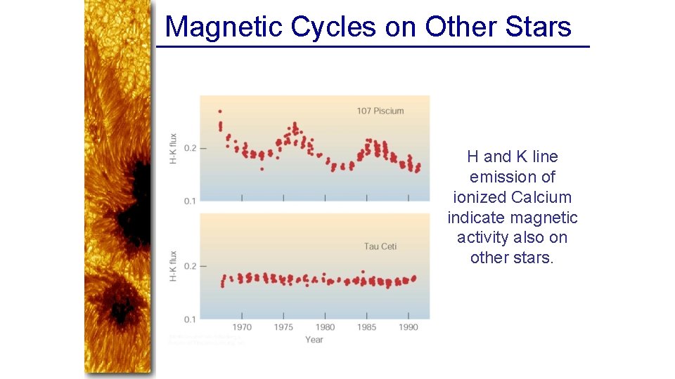 Magnetic Cycles on Other Stars H and K line emission of ionized Calcium indicate