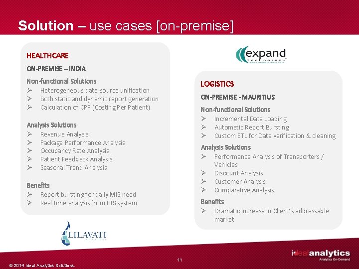 Solution – use cases [on-premise] HEALTHCARE ON-PREMISE – INDIA Non-functional Solutions Ø Heterogeneous data-source