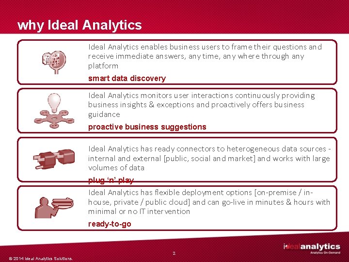 why Ideal Analytics enables business users to frame their questions and receive immediate answers,