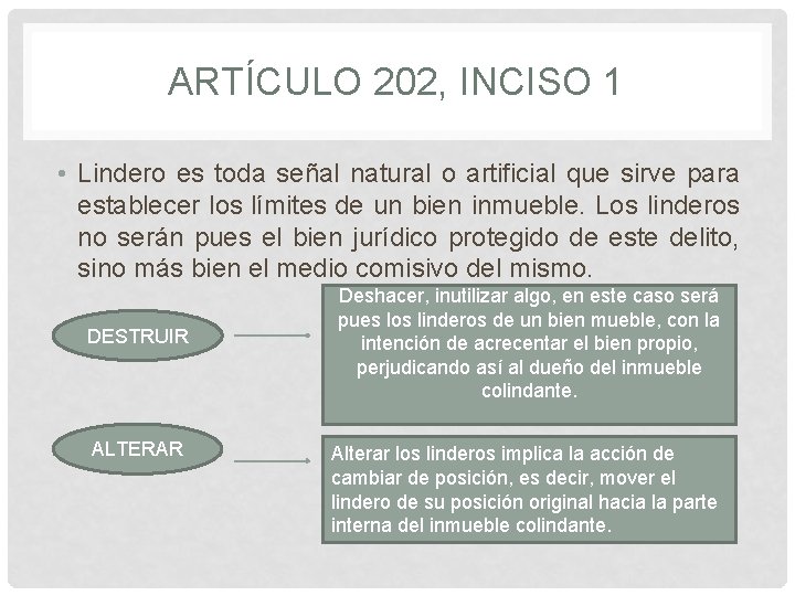 ARTÍCULO 202, INCISO 1 • Lindero es toda señal natural o artificial que sirve