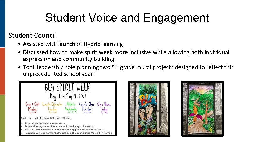 Student Voice and Engagement Student Council • Assisted with launch of Hybrid learning •