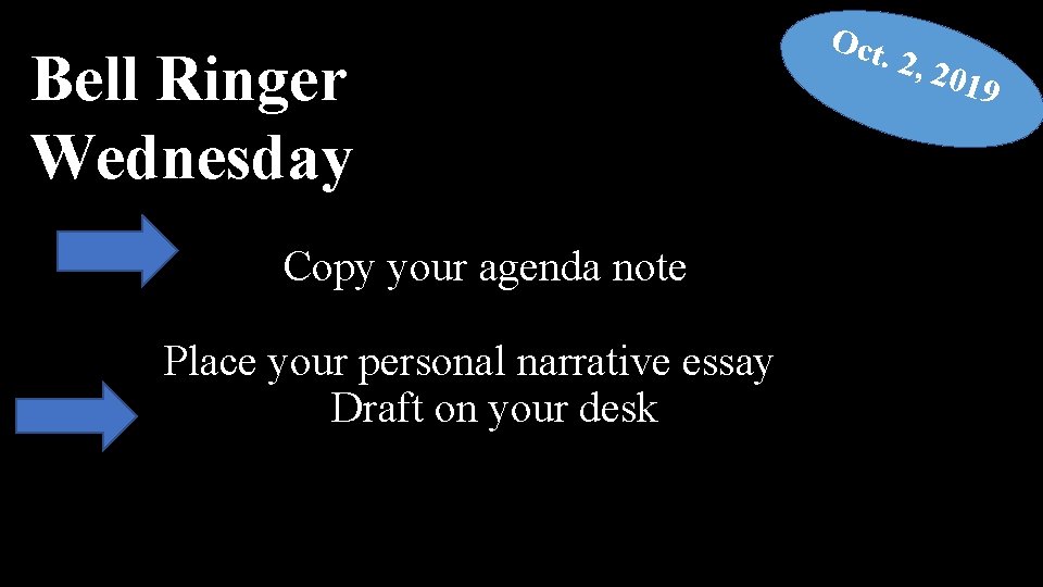 Bell Ringer Wednesday Copy your agenda note Place your personal narrative essay Draft on