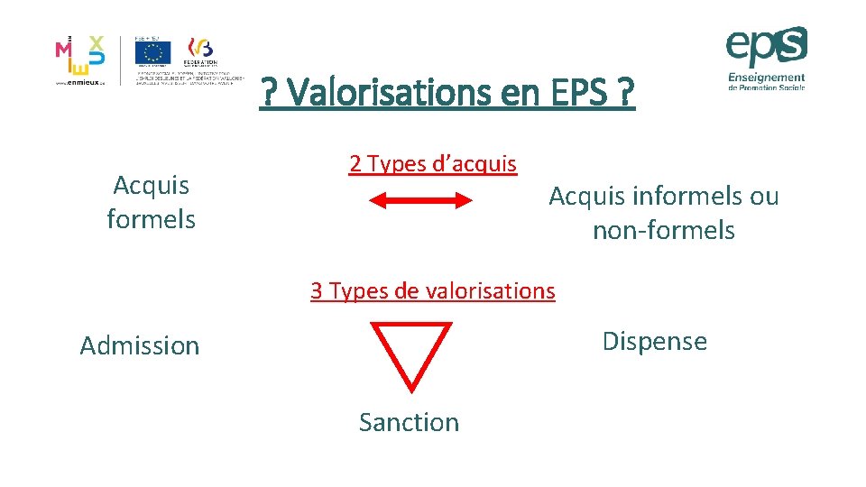 ? Valorisations en EPS ? Acquis formels 2 Types d’acquis Acquis informels ou non-formels