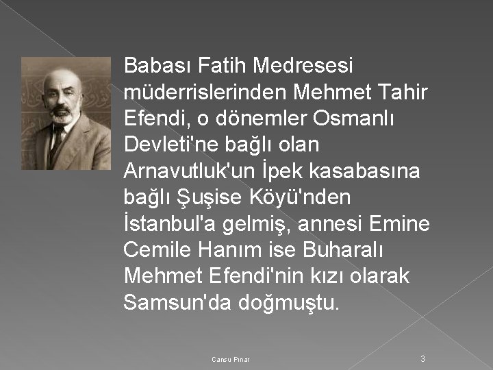 Babası Fatih Medresesi müderrislerinden Mehmet Tahir Efendi, o dönemler Osmanlı Devleti'ne bağlı olan Arnavutluk'un