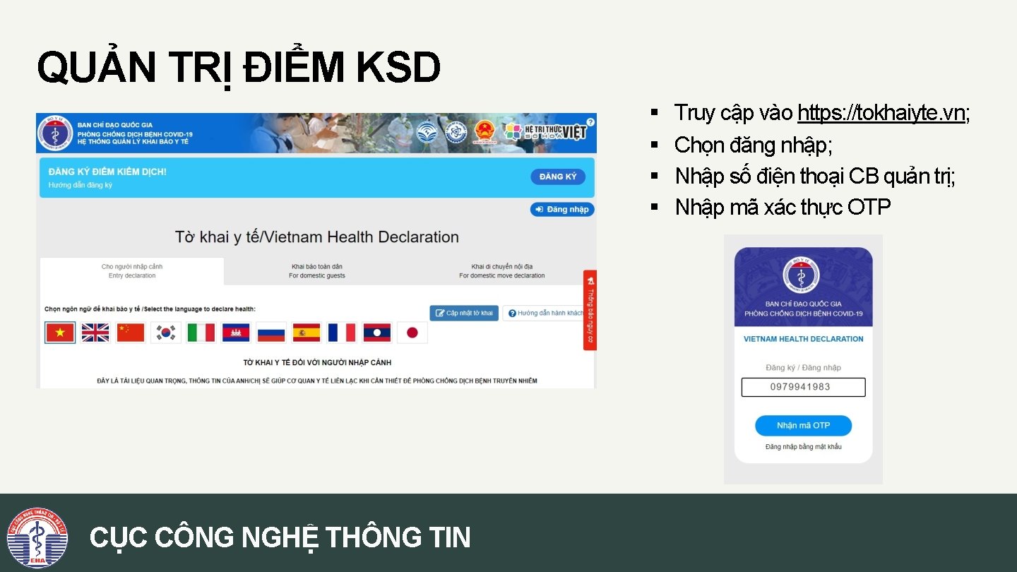 QUẢN TRỊ ĐIỂM KSD § § CỤC CÔNG NGHỆ THÔNG TIN Truy cập vào