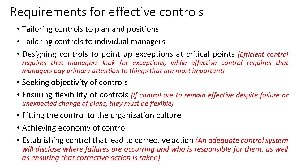 Requirements for effective controls • Tailoring controls to plan and positions • Tailoring controls