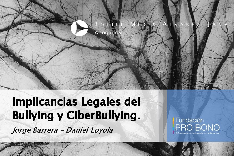 Implicancias Legales del Bullying y Ciber. Bullying. Jorge Barrera – Daniel Loyola 