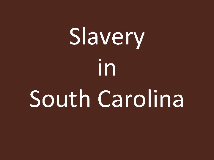 Slavery in South Carolina 