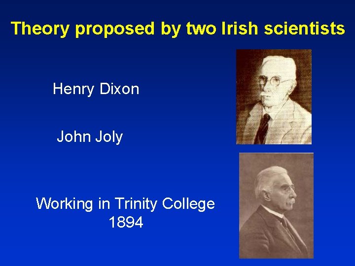 Theory proposed by two Irish scientists Henry Dixon John Joly Working in Trinity College