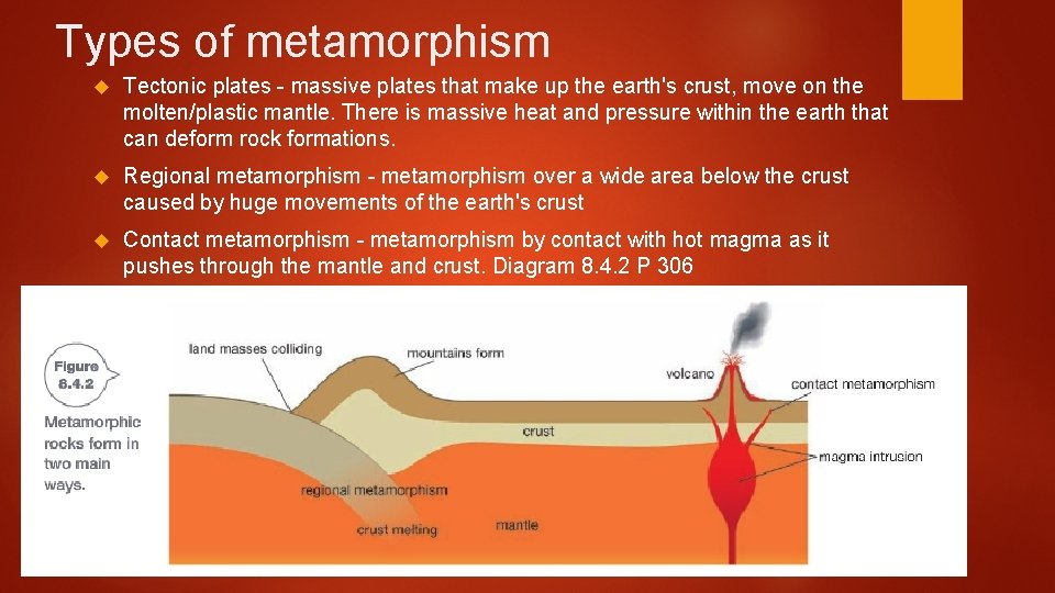 Types of metamorphism Tectonic plates - massive plates that make up the earth's crust,