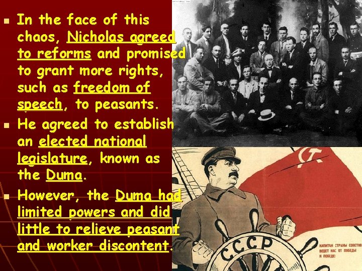 n n n In the face of this chaos, Nicholas agreed to reforms and