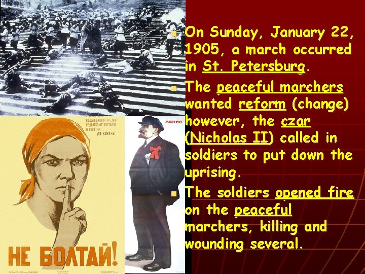 n n n On Sunday, January 22, 1905, a march occurred in St. Petersburg.
