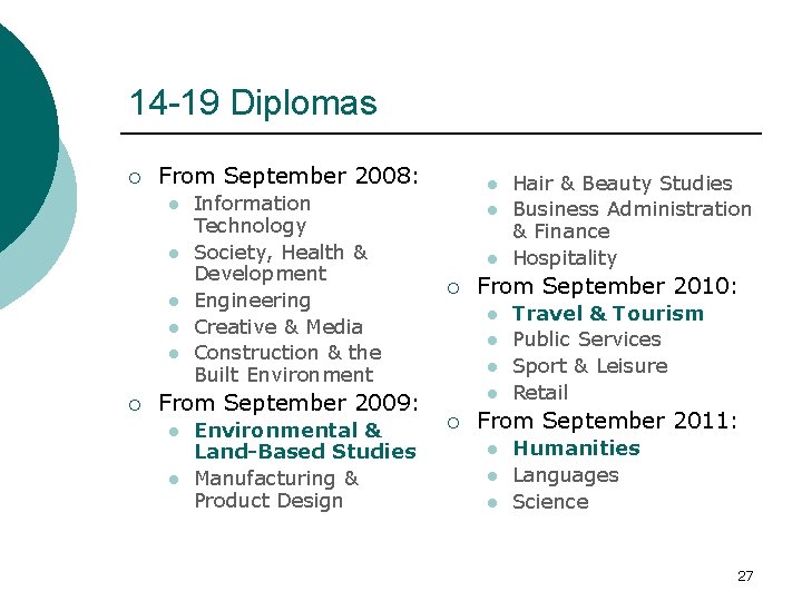 14 -19 Diplomas ¡ From September 2008: l l l ¡ Information Technology Society,