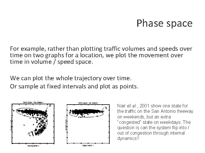 Phase space For example, rather than plotting traffic volumes and speeds over time on