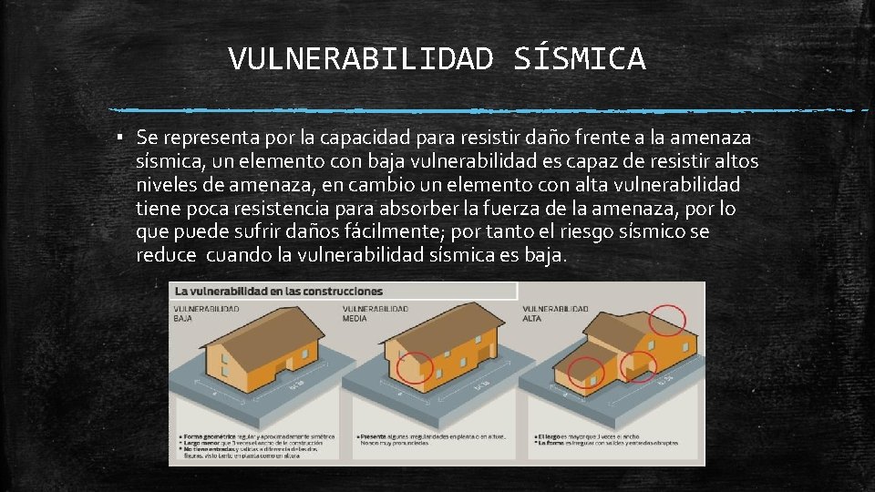 VULNERABILIDAD SÍSMICA ▪ Se representa por la capacidad para resistir daño frente a la