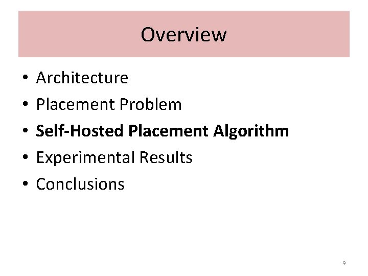Overview • • • Architecture Placement Problem Self-Hosted Placement Algorithm Experimental Results Conclusions 9