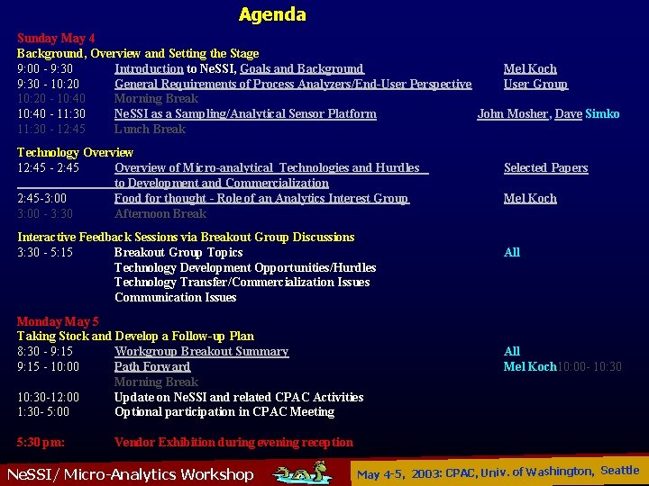 Agenda Sunday May 4 Background, Overview and Setting the Stage 9: 00 - 9: Agenda Sunday May 4 Background, Overview and Setting the Stage 9: 00 - 9: