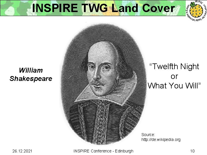 INSPIRE TWG Land Cover “Twelfth Night or What You Will” William Shakespeare Source: http: