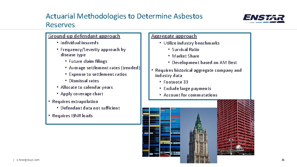 Actuarial Methodologies to Determine Asbestos Reserves Ground-up defendant approach • Individual insureds • Frequency/Severity