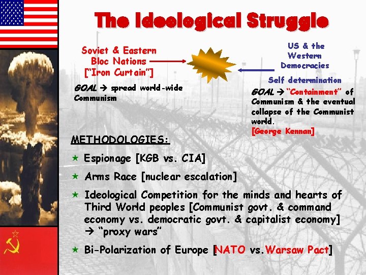 The Ideological Struggle Soviet & Eastern Bloc Nations [“Iron Curtain”] GOAL spread world-wide Communism