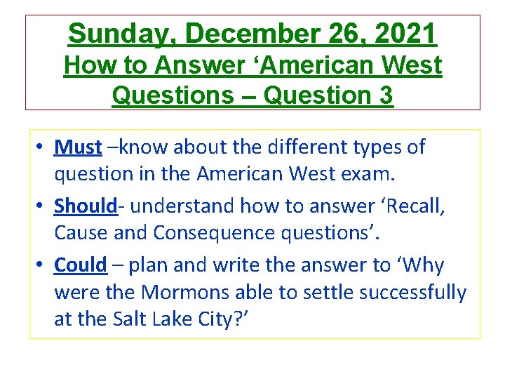 Sunday December 26 2021 How to Answer American