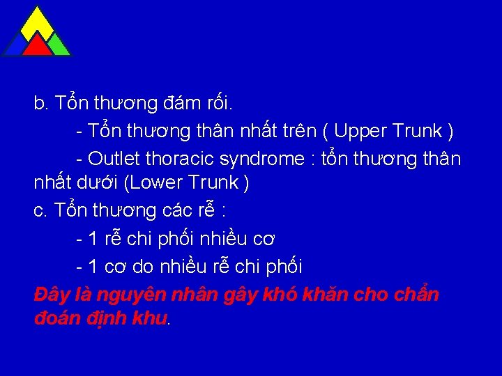 b. Tổn thương đám rối. - Tổn thương thân nhất trên ( Upper Trunk