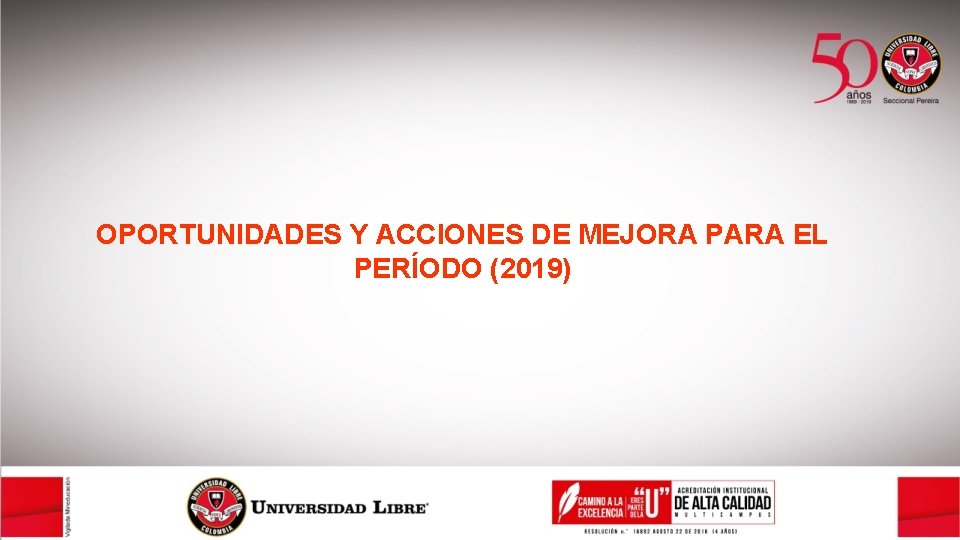 OPORTUNIDADES Y ACCIONES DE MEJORA PARA EL PERÍODO (2019) 