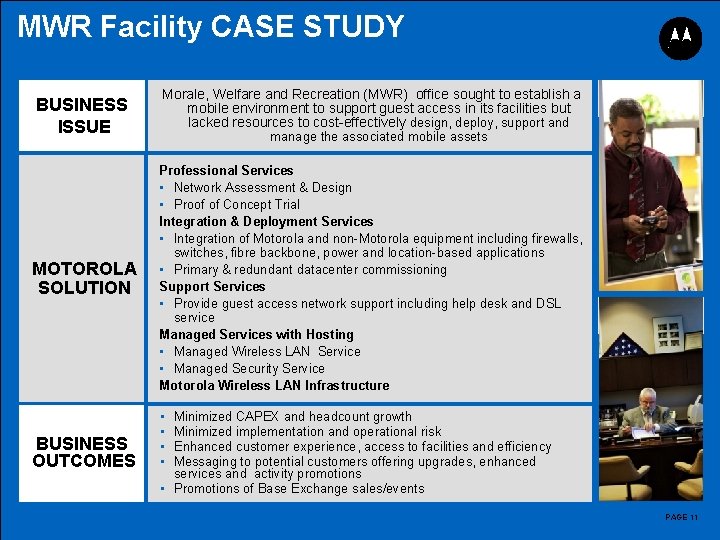 MWR Facility CASE STUDY BUSINESS ISSUE MOTOROLA SOLUTION BUSINESS OUTCOMES Morale, Welfare and Recreation