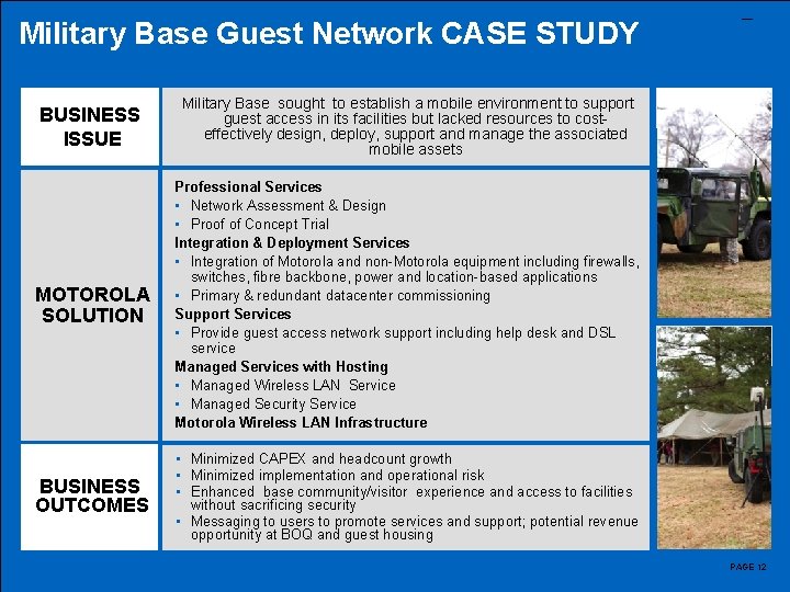 Military Base Guest Network CASE STUDY BUSINESS ISSUE Military Base sought to establish a