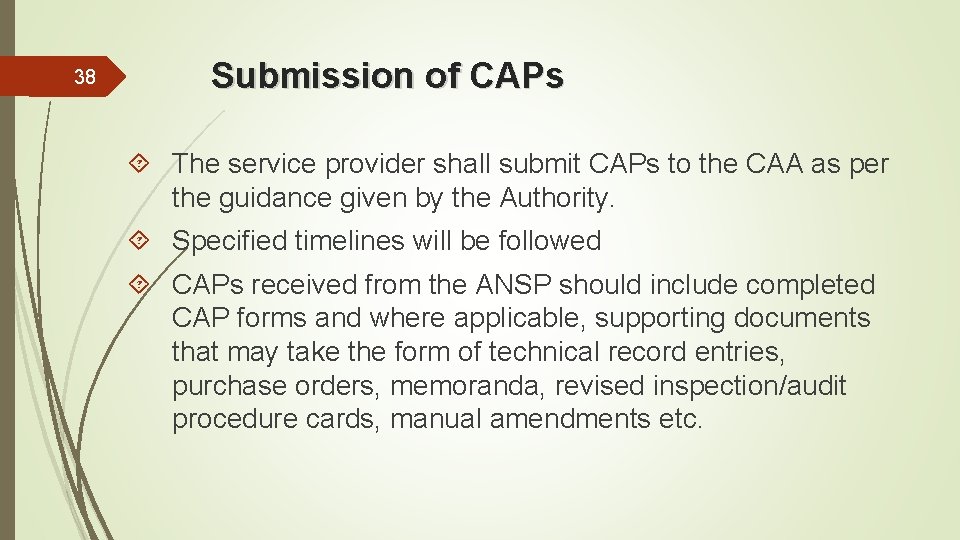 38 Submission of CAPs The service provider shall submit CAPs to the CAA as