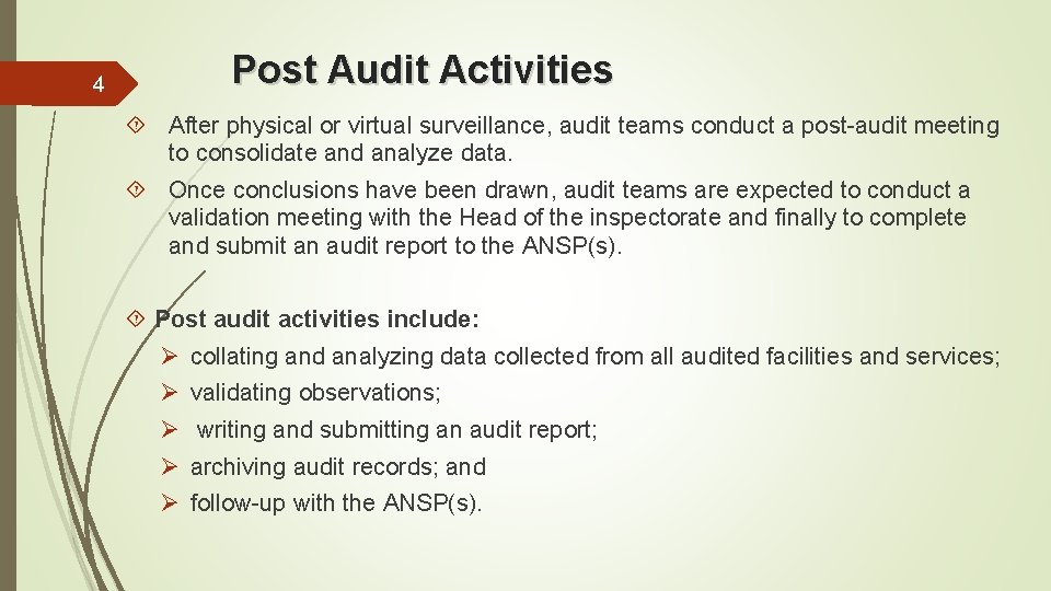 4 Post Audit Activities After physical or virtual surveillance, audit teams conduct a post-audit