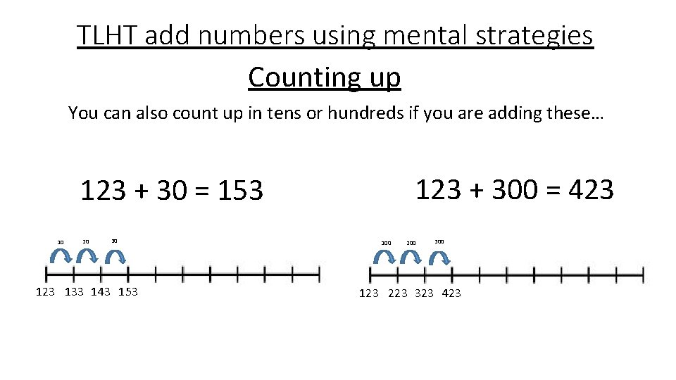 TLHT add numbers using mental strategies Counting up You can also count up in