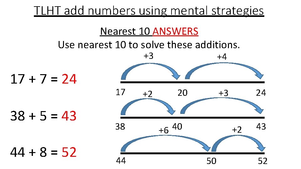 TLHT add numbers using mental strategies Nearest 10 ANSWERS Use nearest 10 to solve