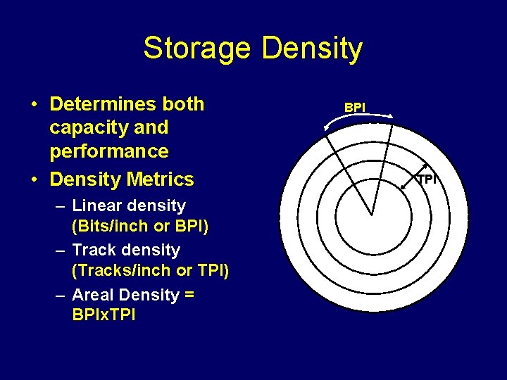 Storage Density • Determines both capacity and performance • Density Metrics – Linear density