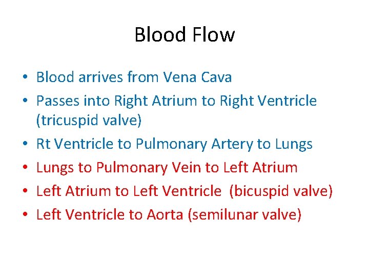 Blood Flow • Blood arrives from Vena Cava • Passes into Right Atrium to