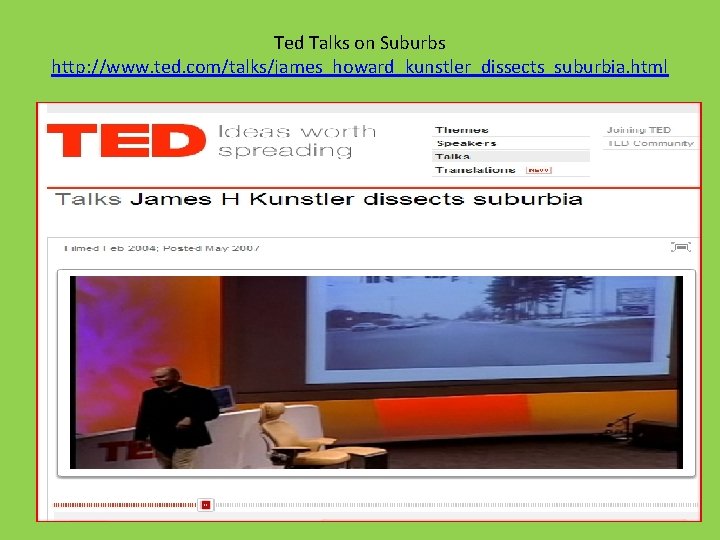 Ted Talks on Suburbs http: //www. ted. com/talks/james_howard_kunstler_dissects_suburbia. html 