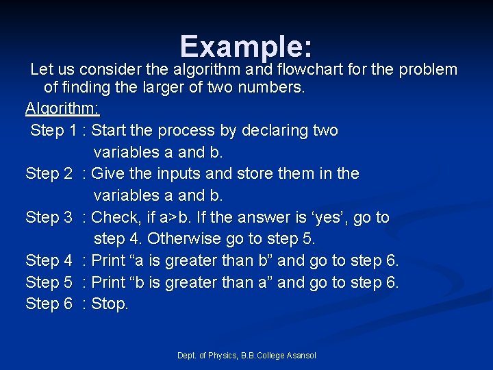 Example: Let us consider the algorithm and flowchart for the problem of finding the Example: Let us consider the algorithm and flowchart for the problem of finding the