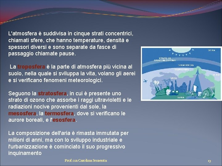 L'atmosfera è suddivisa in cinque strati concentrici, chiamati sfere, che hanno temperature, densità e