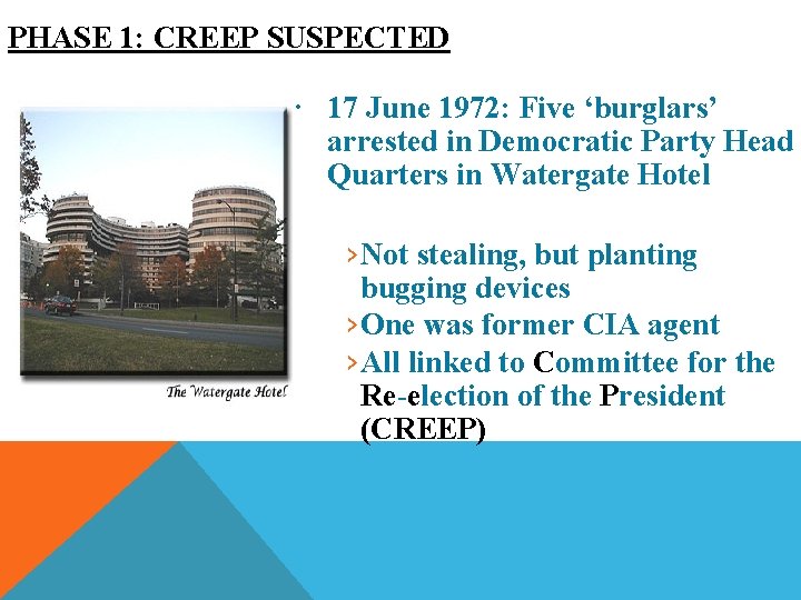 PHASE 1: CREEP SUSPECTED 17 June 1972: Five ‘burglars’ arrested in Democratic Party Head