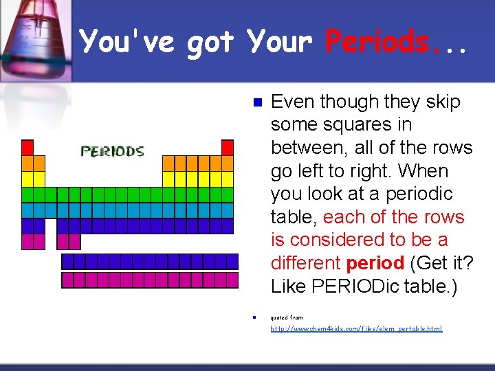 You've got Your Periods. . . n n Even though they skip some squares