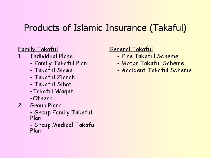 Products of Islamic Insurance (Takaful) Family Takaful 1. Individual Plans - Family Takaful Plan