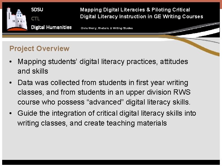 SDSU CTL Digital Humanities Mapping Digital Literacies & Piloting Critical Digital Literacy Instruction in