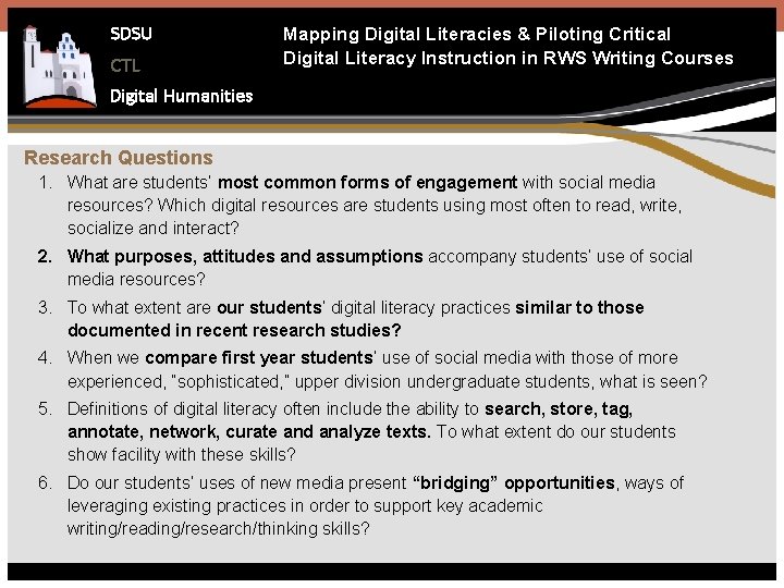 SDSU CTL Mapping Digital Literacies & Piloting Critical Digital Literacy Instruction in RWS Writing